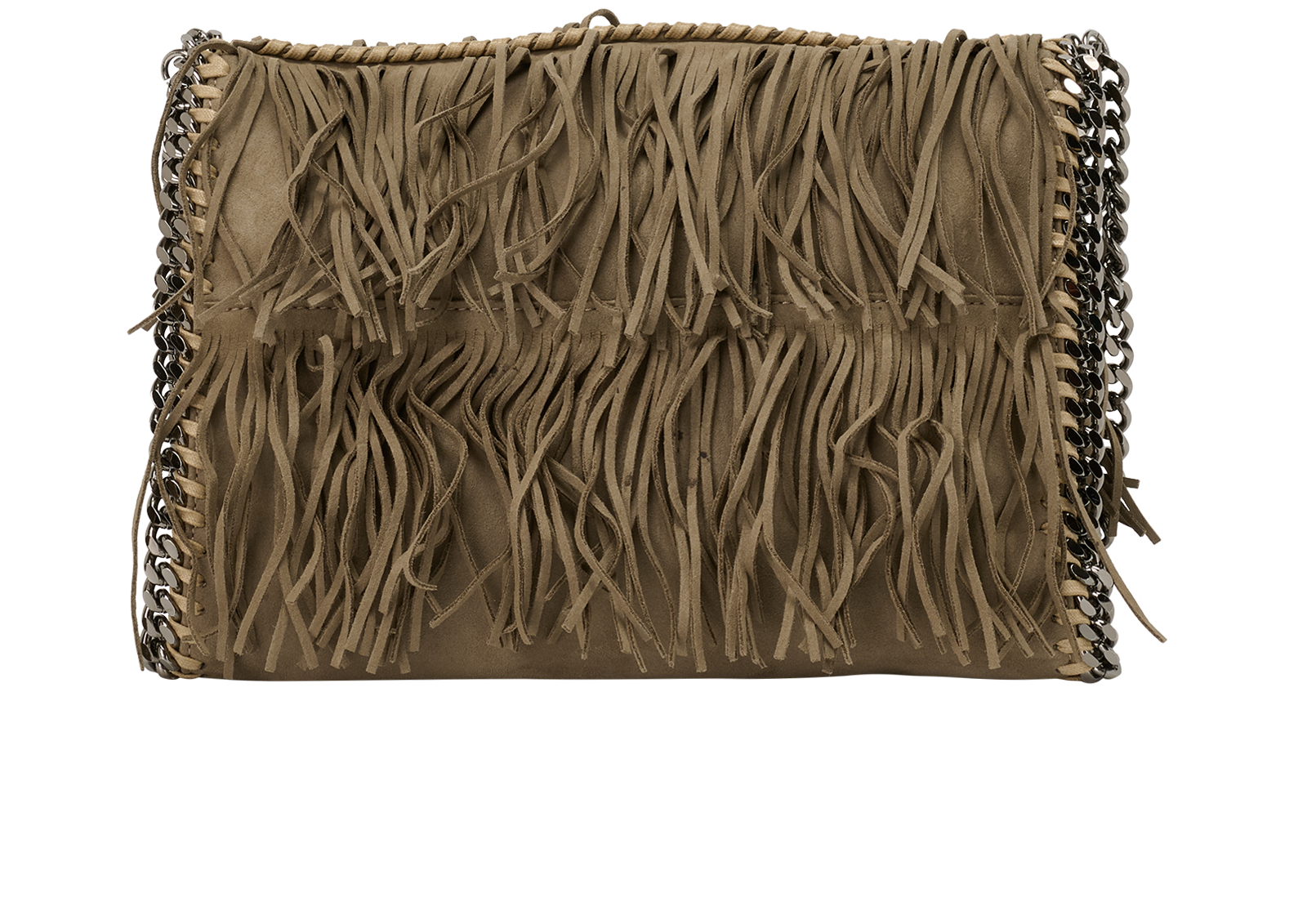 Fringe Trim Clutch, &pound;295, Handbags, Khaki, Faux Leather, Back view